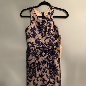 Navy and peach formal dress